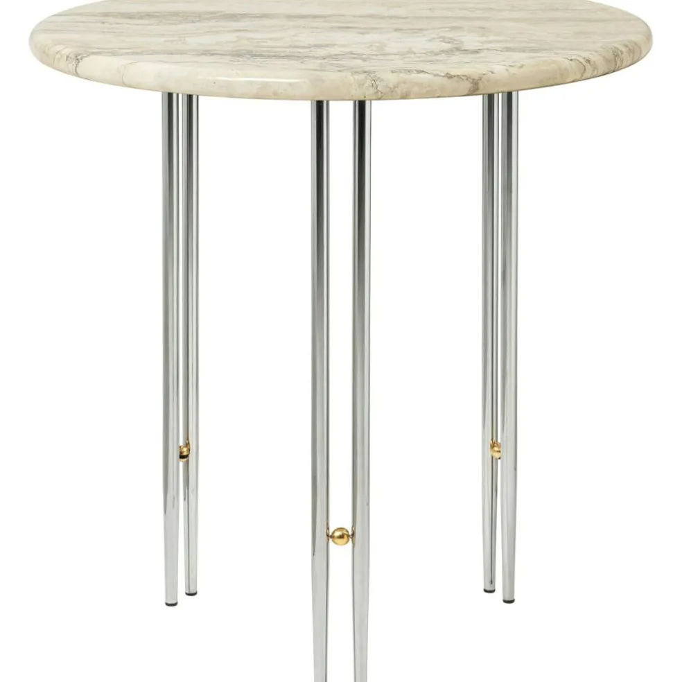 IOI Soffbord Ø70 cm, Travertin / Krom