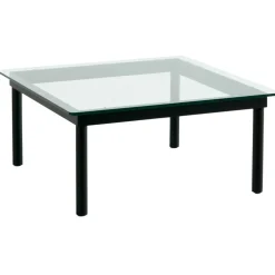Kofi Soffbord 80x80 cm, Svart Vattenbaserad Lackad Ek / Klart Glas