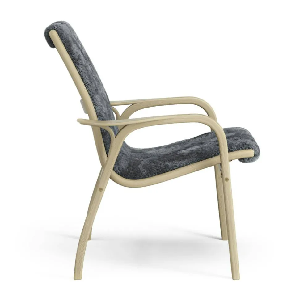 Laminett Fåtölj Fårskinn, Lackerad Valnöt / Charcoal