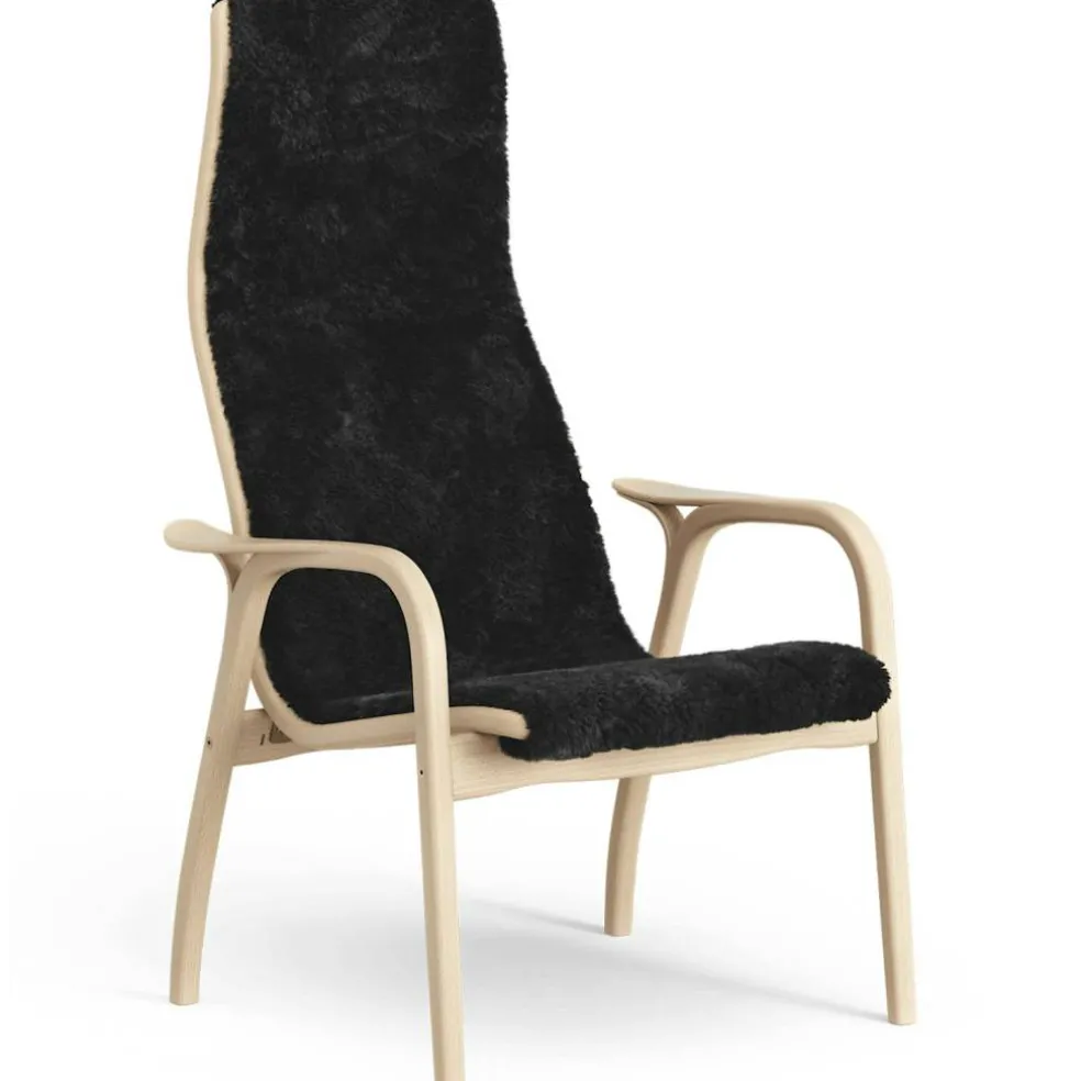 Lamino Fåtölj Fårskinn/Lackad bok, Svart