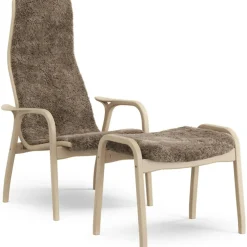 Lamino Fåtölj Med Fotpall Fårskinn, Sahara / Lackad Bok