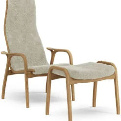 Lamino Fåtölj Med Fotpall Fårskinn, Moonlight / Oljad Ek