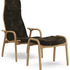 Lamino Fåtölj Med Fotpall Fårskinn, Espresso / Oljad Ek