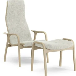 Lamino Fåtölj Med Fotpall, Naturlackerad Bok / Fårskinn Off-white