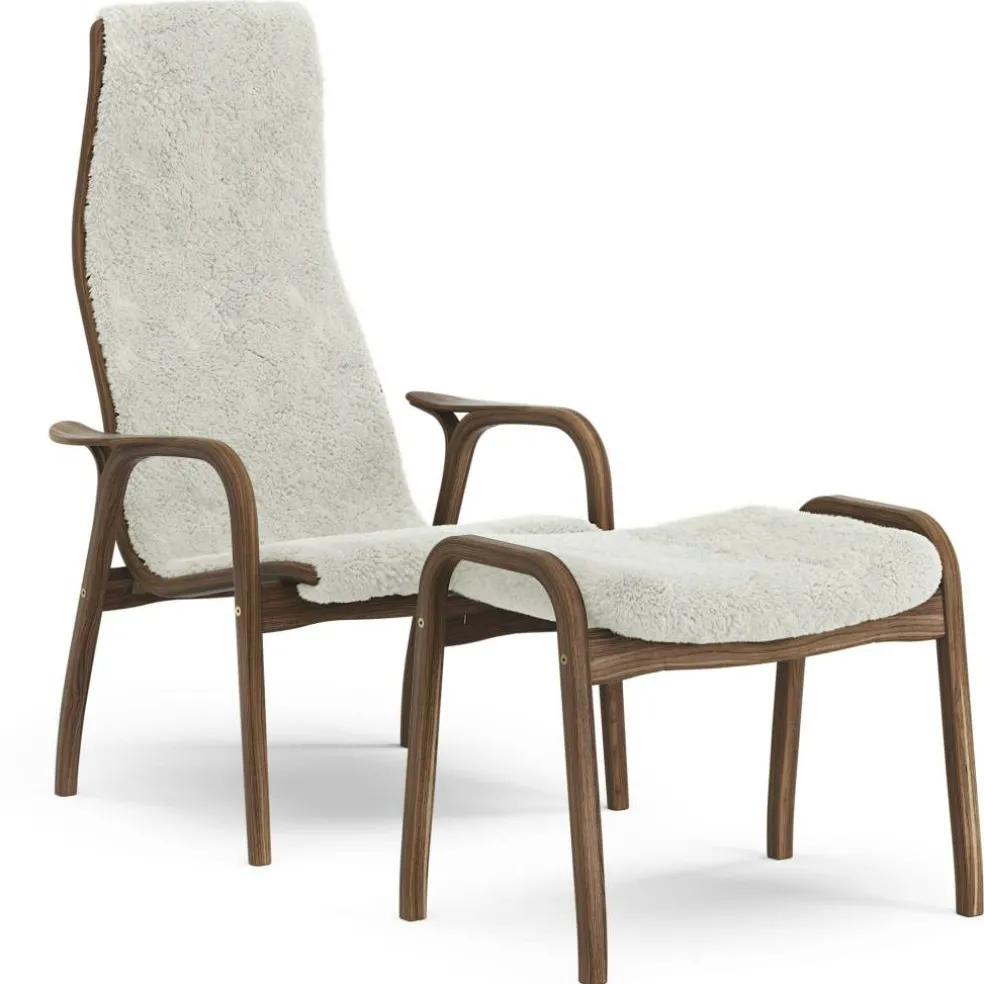 Lamino Fåtölj Med Fotpall, Naturlackerad Valnöt / Fårskinn Off-white