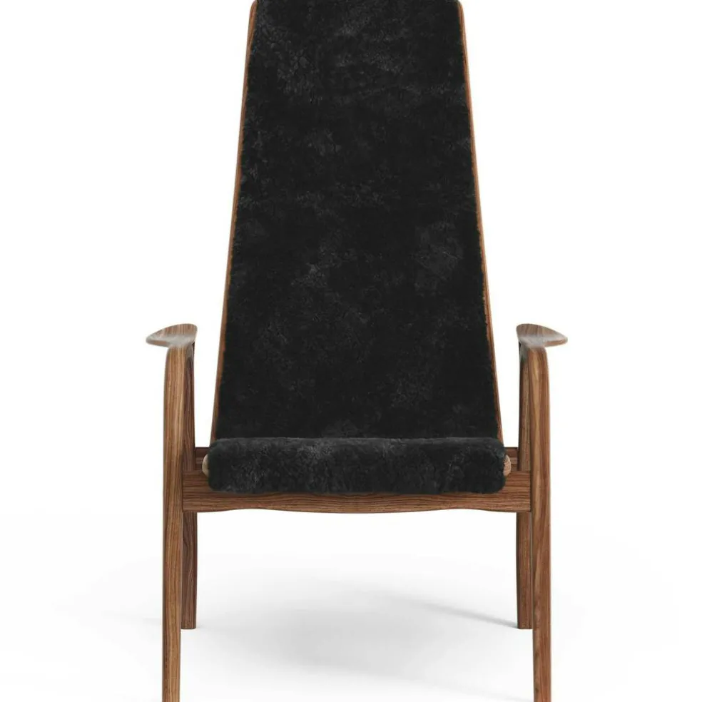 Lamino Fåtölj, Naturlackerad Valnöt / Fårskinn Svart