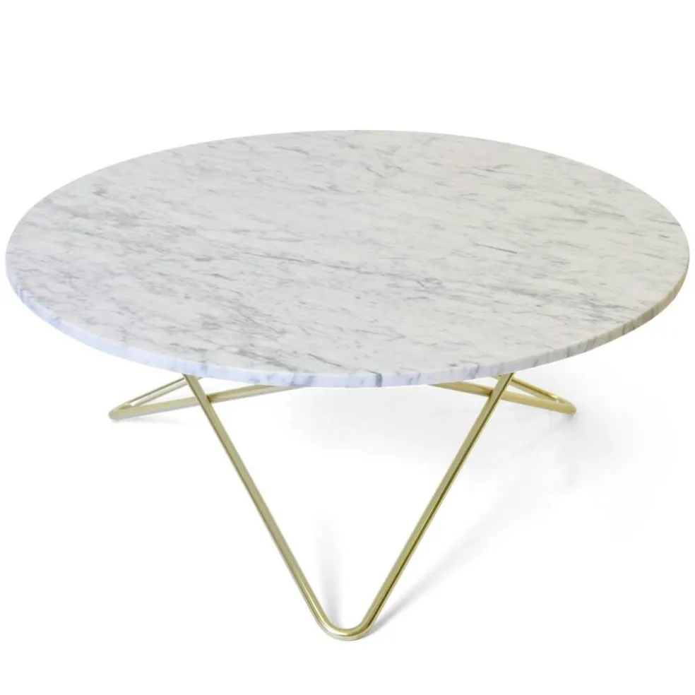 Large O Table Soffbord Ø100 cm, Mässing/Vit marmor