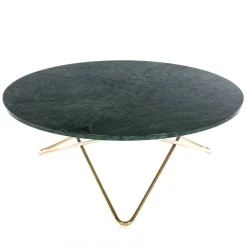 Large O Table Soffbord Ø100 cm, Mässing/Grön marmor