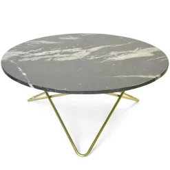 Large O Table Soffbord Ø100 cm, Mässing/Svart marmor
