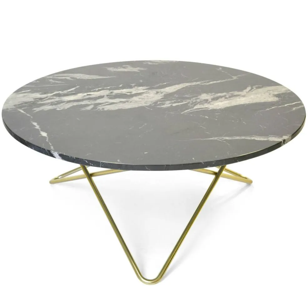 Large O Table Soffbord Ø100 cm, Mässing/Svart marmor