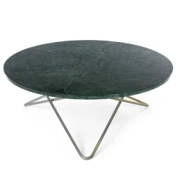 Large O Table Soffbord Ø100 cm, Stål/Grön marmor