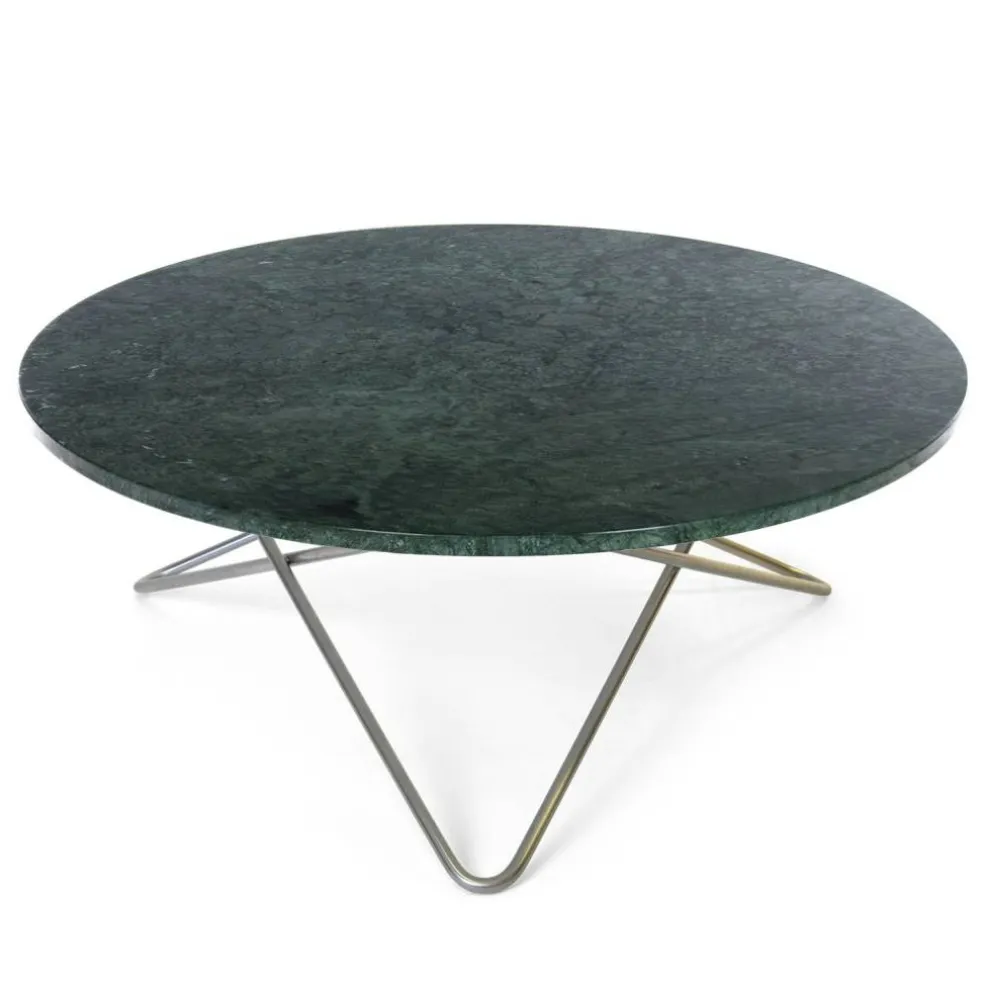 Large O Table Soffbord Ø100 cm, Stål/Grön marmor
