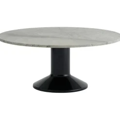 Midst Soffbord Ø90 cm, Grå Marmor / Svart