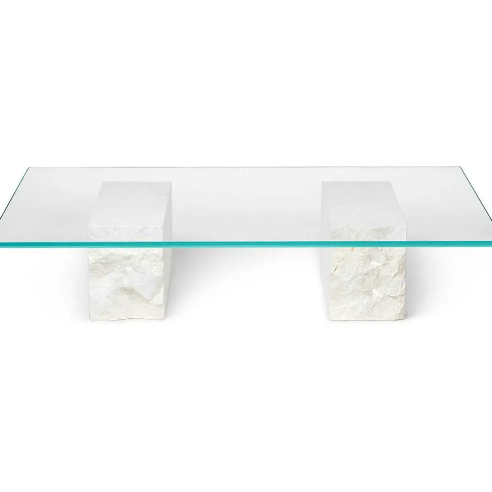 Mineral Soffbord 120x70 cm, Bianco Curia Marmor / Glas