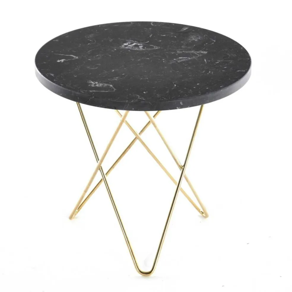 Mini O Table Sidobord Ø40 cm, Mässing/Svart marmor