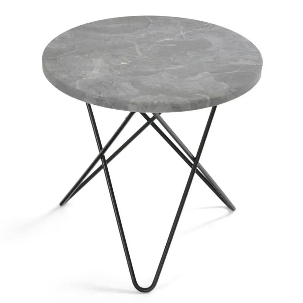 Mini O Table Sidobord Ø40 cm, Svart/Grå Marmor