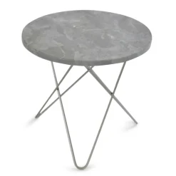 Mini O Table Sidobord Ø40 cm, Stål/Grå marmor