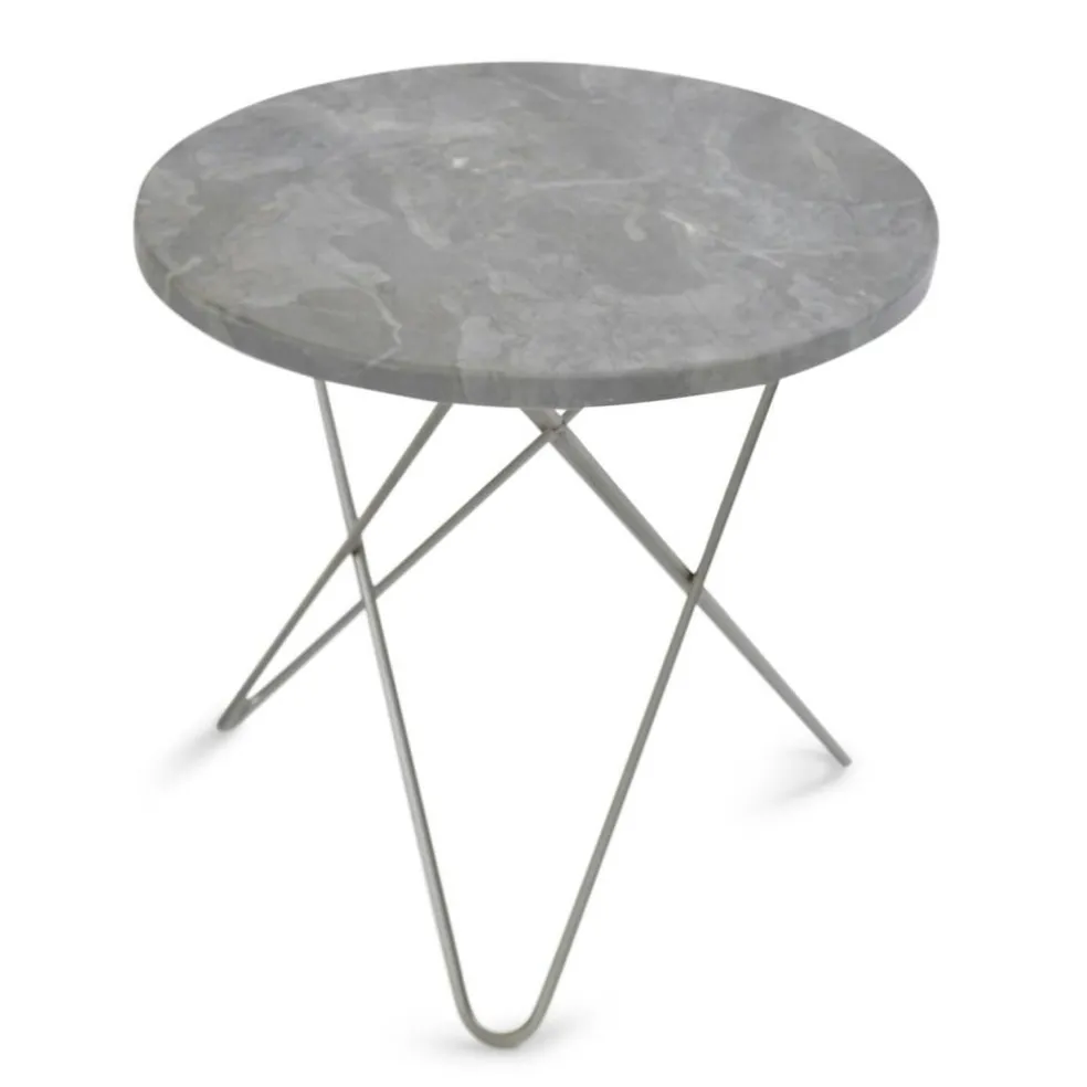 Mini O Table Sidobord Ø40 cm, Stål/Grå marmor