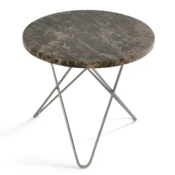 Mini O Table Sidobord Ø40 cm, Stål/Brun marmor