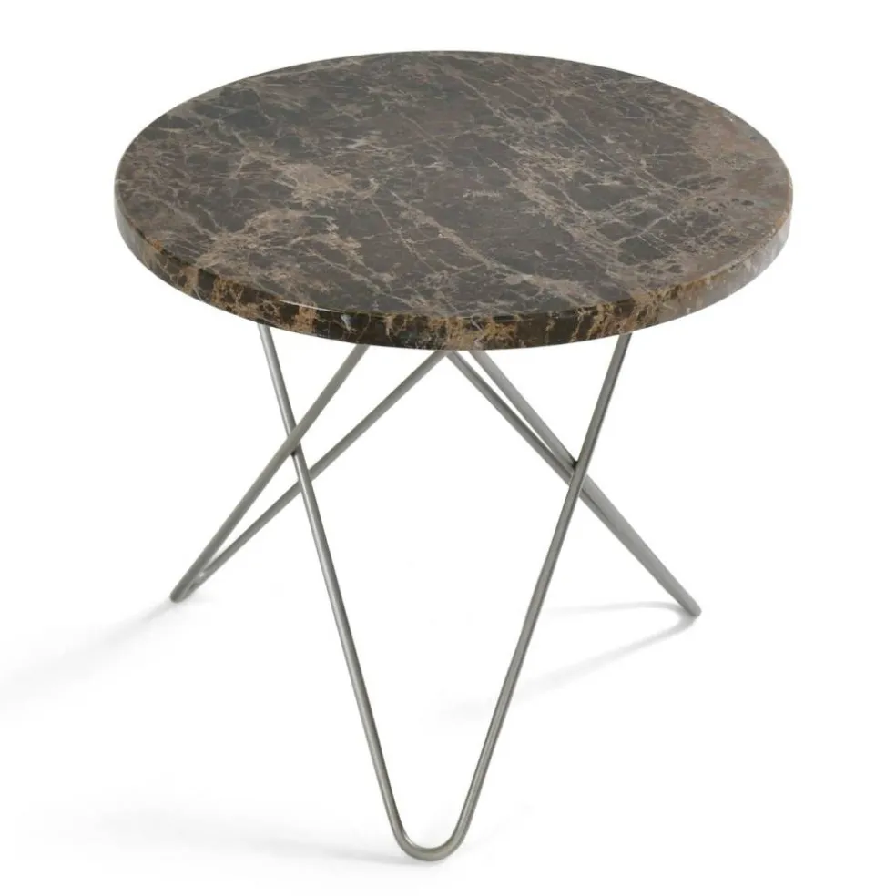 Mini O Table Sidobord Ø40 cm, Stål/Brun marmor