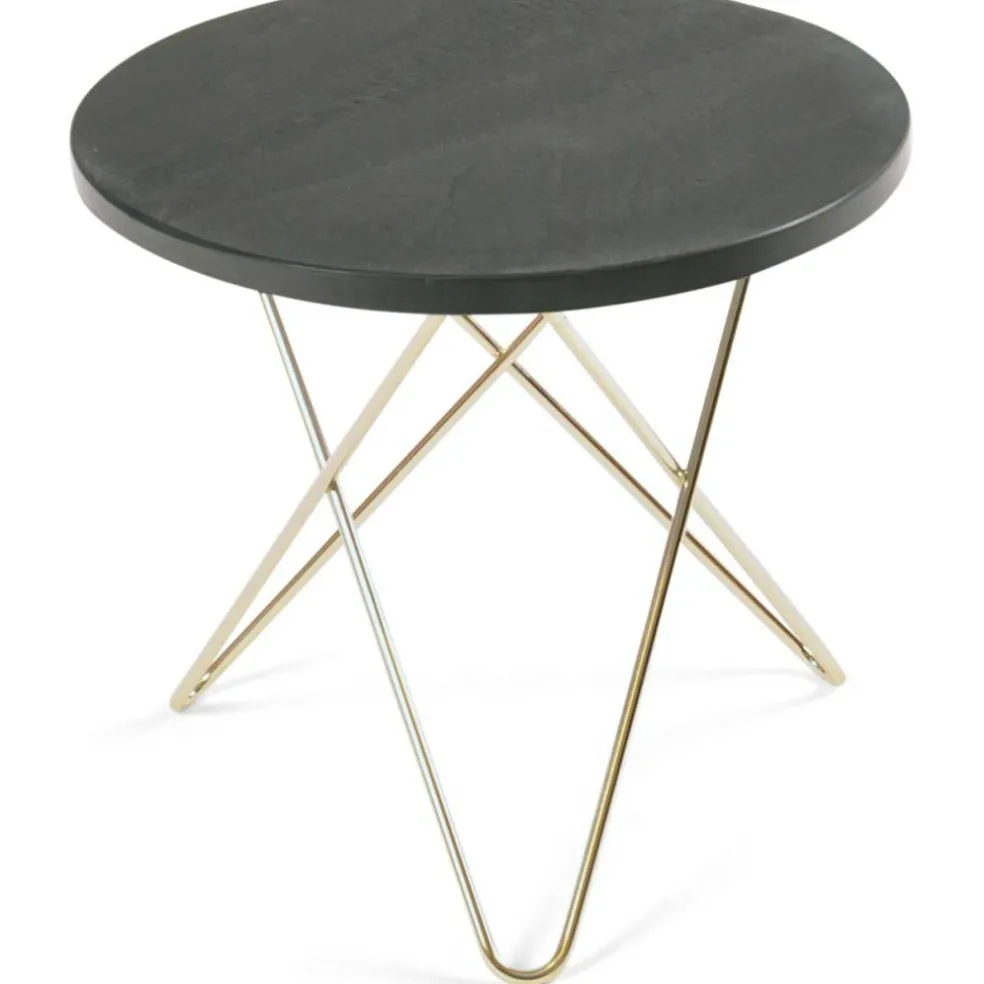 Mini O Table Sidobord Ø40 cm, Mässing/Rustik skiffer