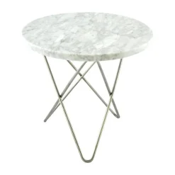 Mini O Table Sidobord Ø40 cm, Stål/Vit matt marmor
