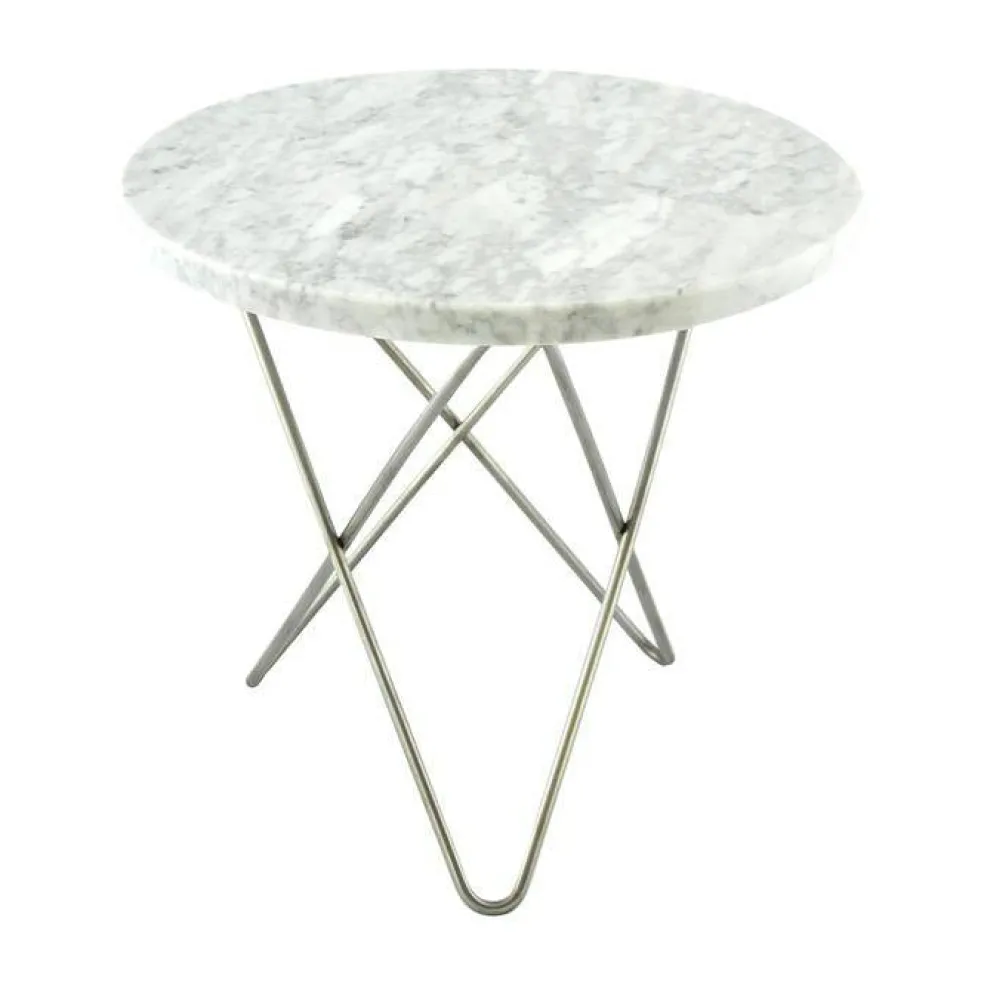 Mini O Table Sidobord Ø40 cm, Stål/Vit matt marmor