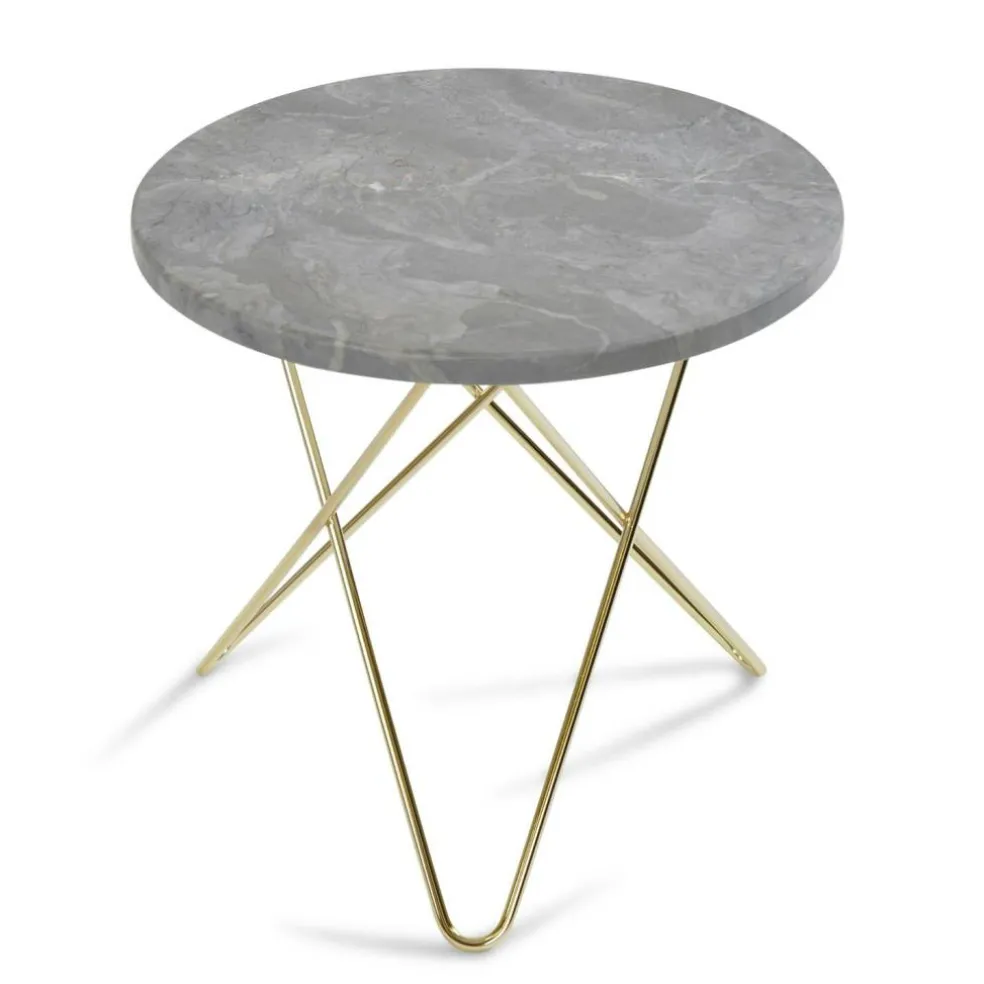 Mini O Table Sidobord Ø40 cm, Mässing/Grå marmor