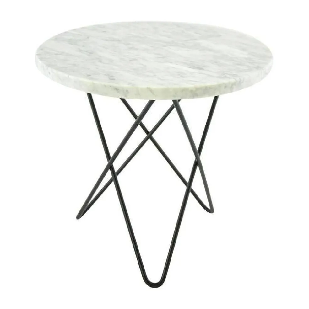 Mini O Table Sidobord Ø40 cm, Svart/Vit matt marmor