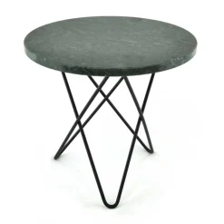 Mini O Table Sidobord Ø40 cm, Svart/Grön marmor