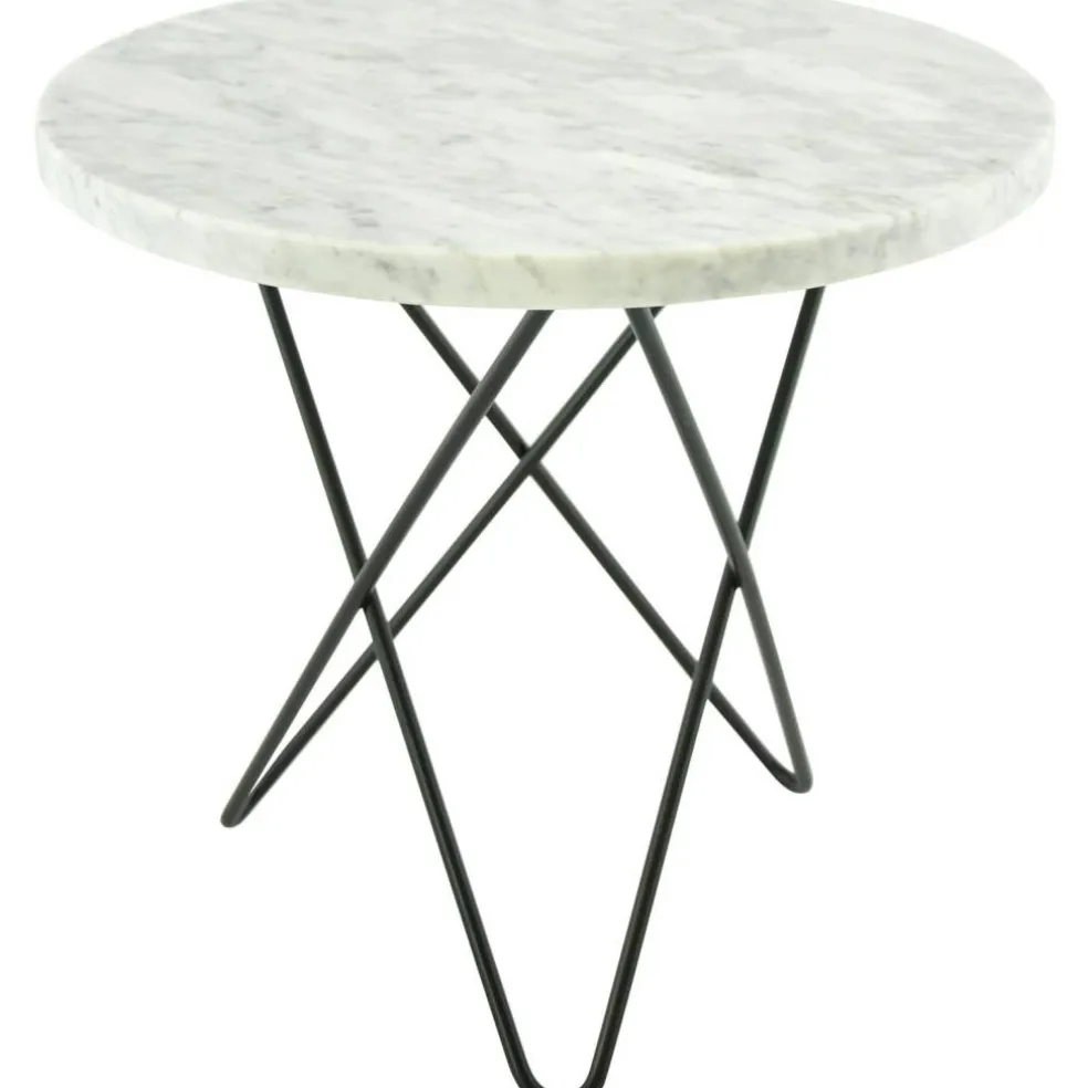 Mini O Table Sidobord Ø40 cm, Svart/Vit marmor