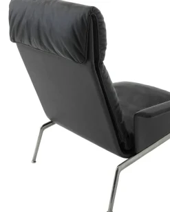 Muno LN17 Loungefåtölj Hög Rygg Med Armstöd, Dark Chrome / Svart Läder