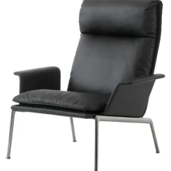 Muno LN17 Loungefåtölj Hög Rygg Med Armstöd, Dark Chrome / Svart Läder