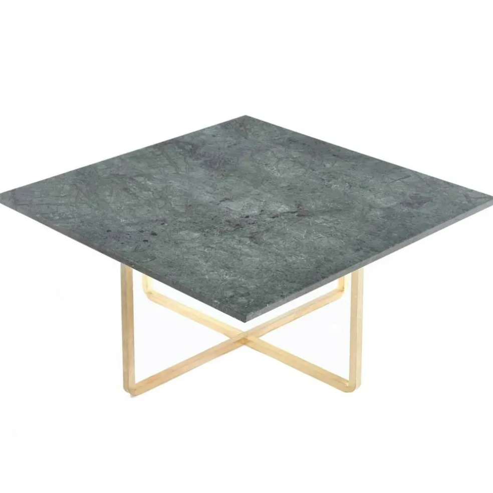 Ninety Soffbord 80 cm, Mässingsunderrede, Grön Marmor