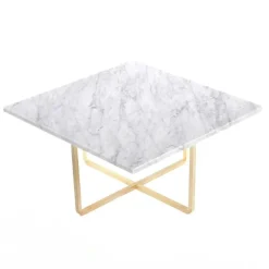 Ninety Soffbord 60 cm, Mässingsunderrede, Vit Marmor