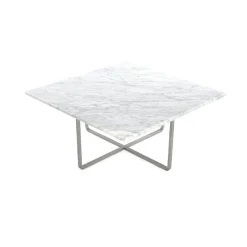 Ninety Soffbord 80 cm, Stålunderrede, Vit Marmor