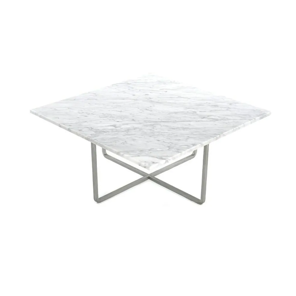 Ninety Soffbord 80 cm, Stålunderrede, Vit Marmor