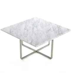 Ninety Soffbord 60 cm, Stålunderrede, Vit Marmor