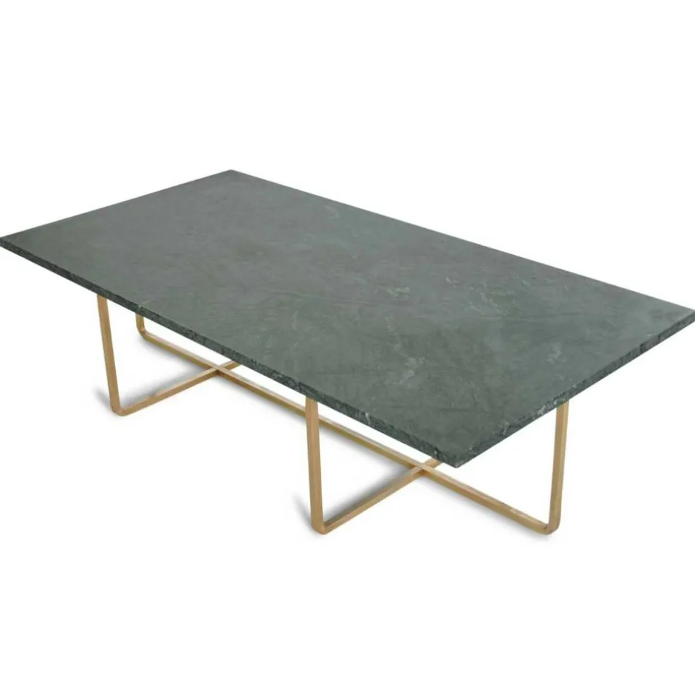 Ninety Soffbord 120x60x40 cm, Mässingsunderrede, Grön Marmor