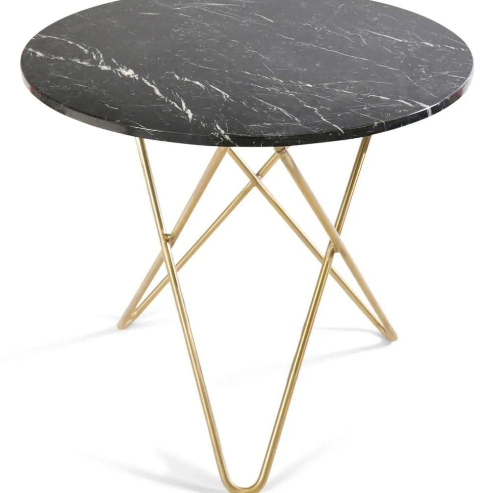 O Dining Table Matbord Ø100 cm, Mässing/Svart marmor