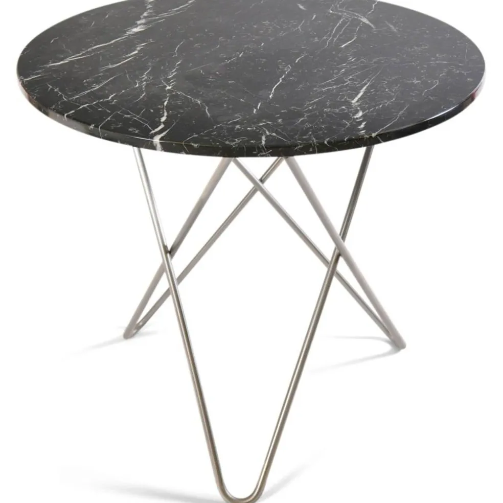 O Dining Table Matbord Ø100 cm, Stål/Svart marmor