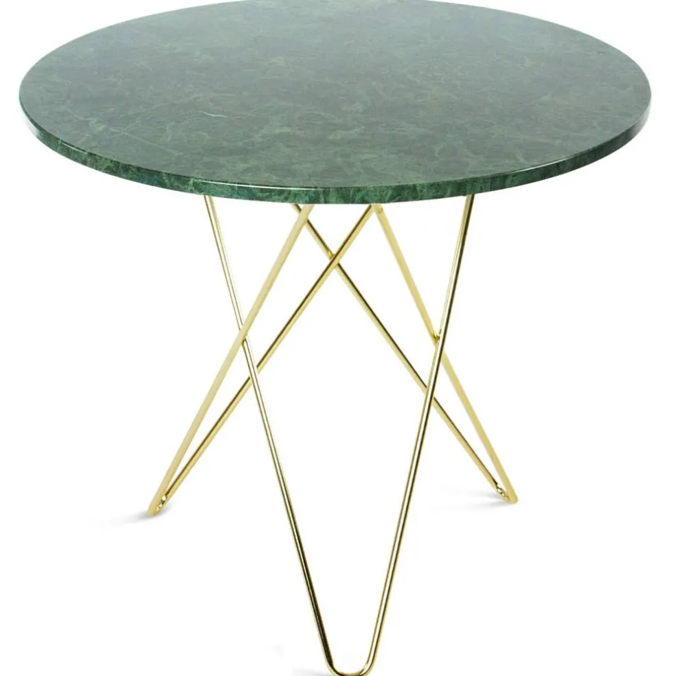 O Matbord 80 cm, Mässingsunderrede, Grön Marmor
