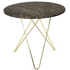 O Matbord Ø80 cm, Mässingsunderrede, Brun Marmor