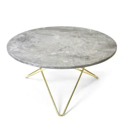O Table Soffbord Ø80 cm, Mässing/Grå marmor