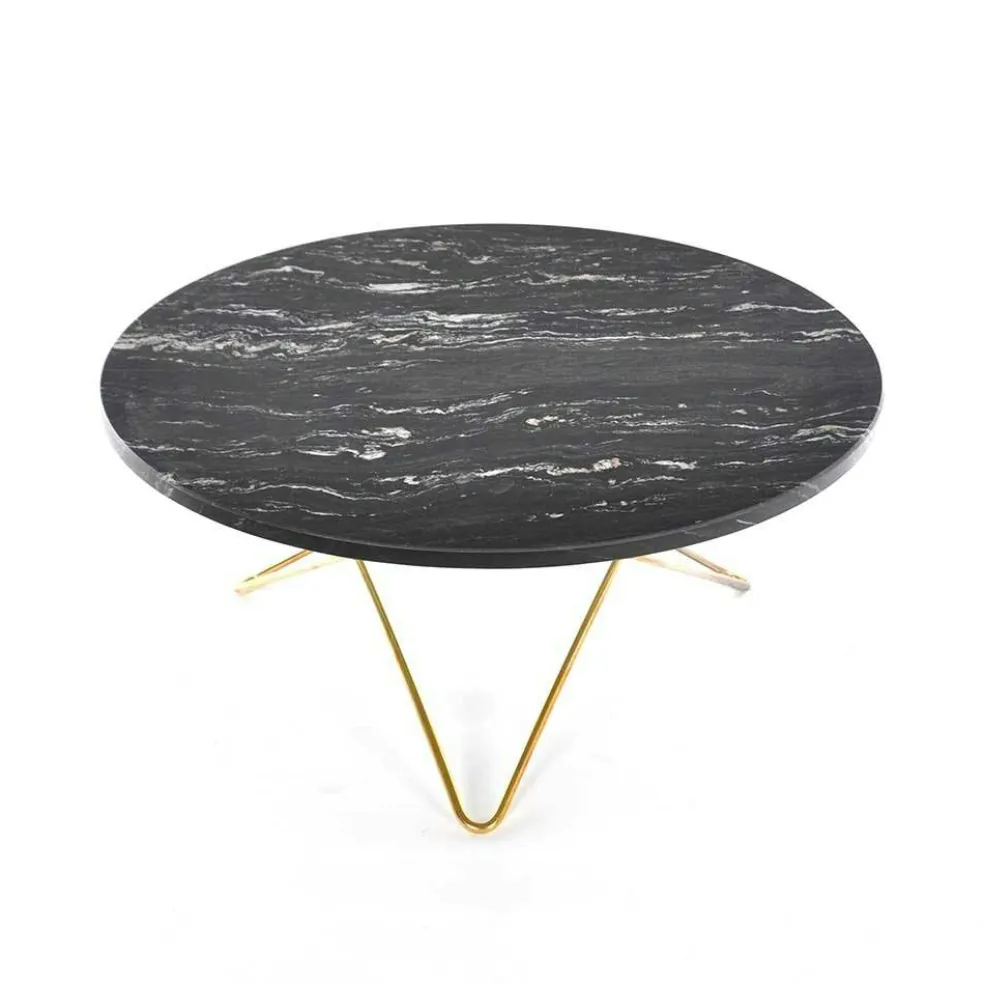 O Table Soffbord Ø80 cm, Mässing/Svart marmor