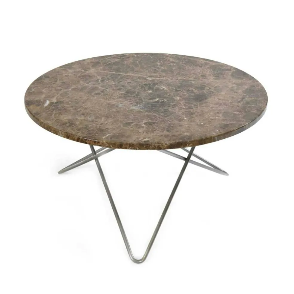 O Table Soffbord Ø80 cm, Stål/Brun Marmor