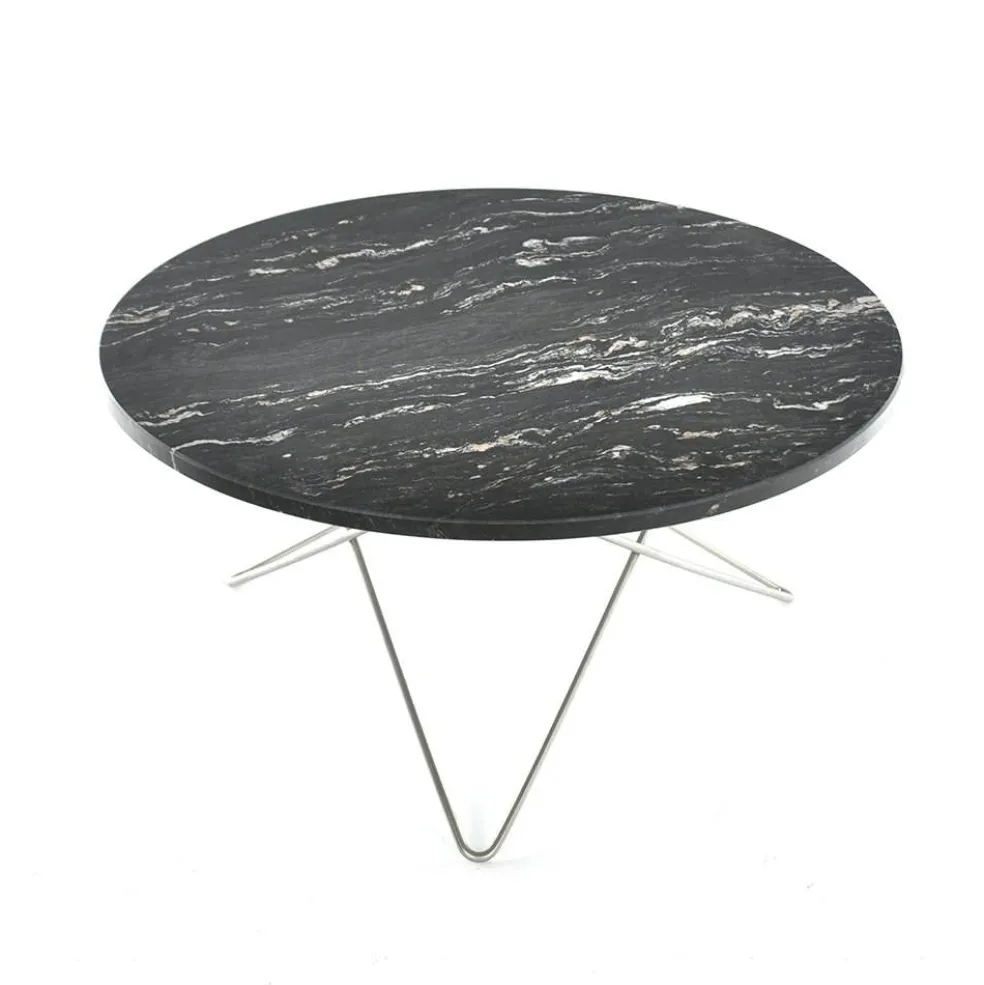 O Table Soffbord Ø80 cm, Stål/Svart Marmor