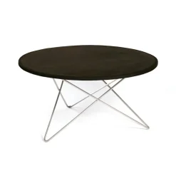 O Table Soffbord Ø80 cm, Stål/Svart läder