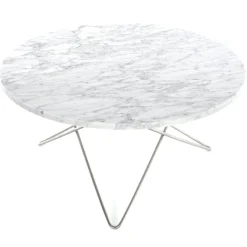 O Table Soffbord Ø80 cm, Stål/Vit matt marmor