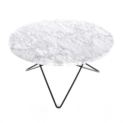 O Table Soffbord Ø80 cm, Svart/Vit marmor